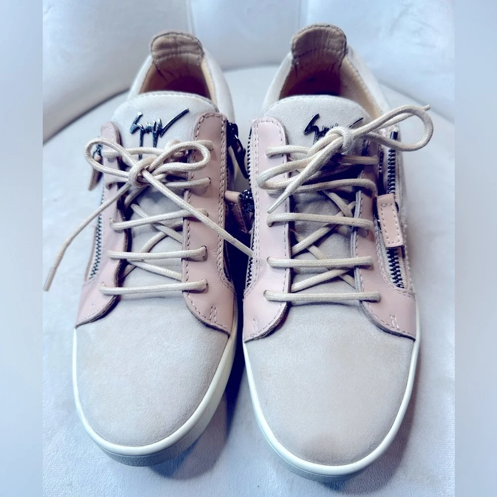 Giuseppe Zanotti Pink and Cream Sneakers with Side Zipper